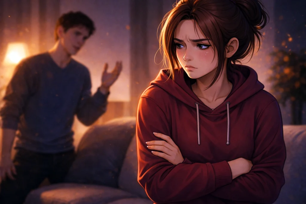 Ejemplo de orgullo herido y reacción emocional durante una discusión de pareja